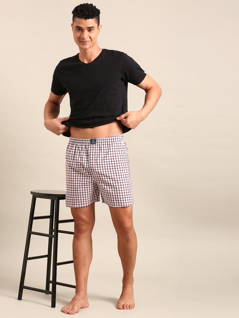 White & Brown Checked Cotton Boxer